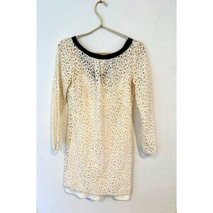 Milly Cream/Black Eyelet Shift Mini Dress Women's Size 2 Coquette Preppy Dainty